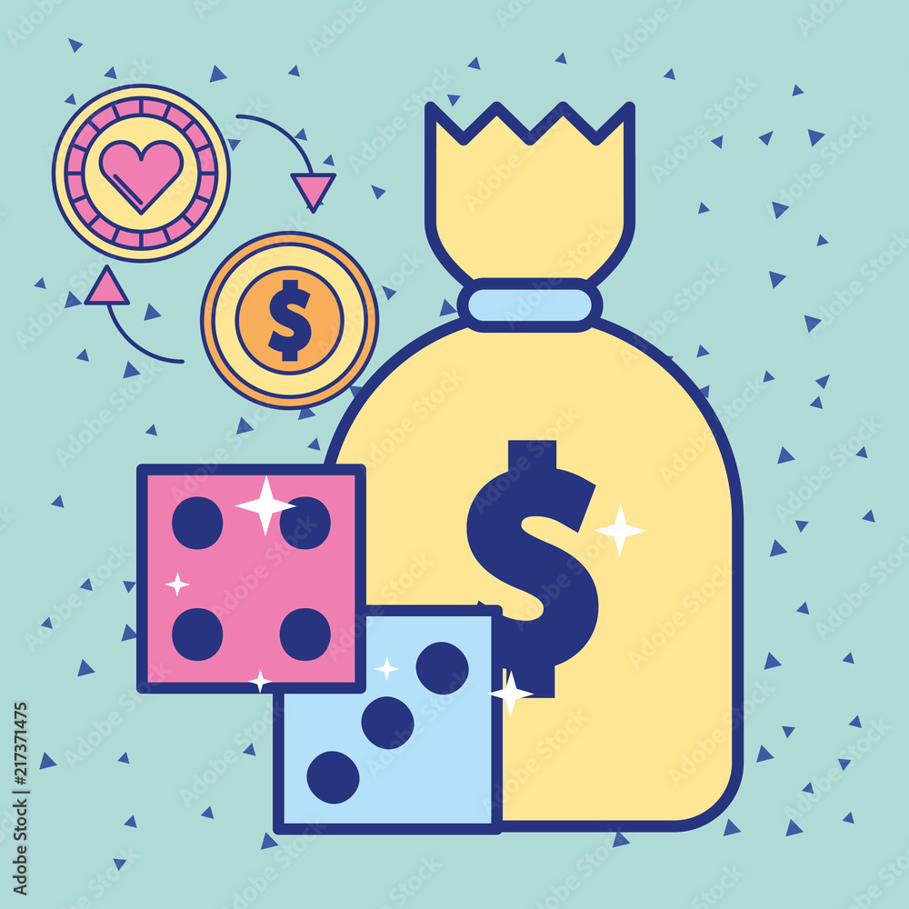 Fototapeta premium money bag and casino chip dices and dollar coin