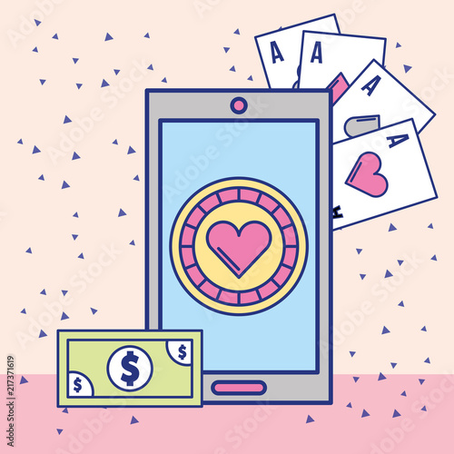 smartphone casino chip and money card aces app image design