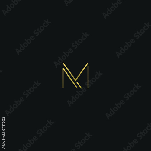 Creative modern elegant MV black and gold color initial based letter icon logo.