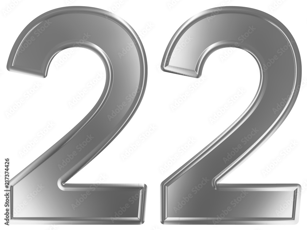 Numeral 22, twenty two, isolated on white background, 3d render Numeral 22, twenty two, isolated on white background, 3d render