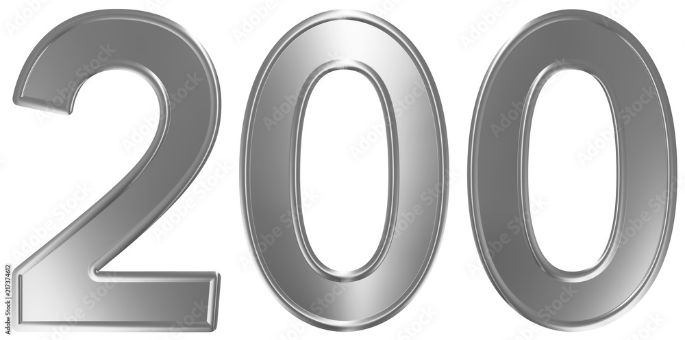 Numeral 200, two hundred, isolated on white background, 3d render Numeral 200, two hundred, isolated on white background, 3d render