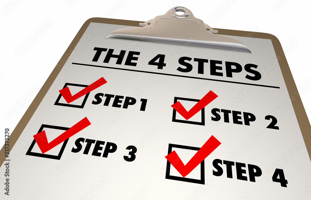 4 Four Steps Stages Directions Checklist Clipboard 3d Illustration ...