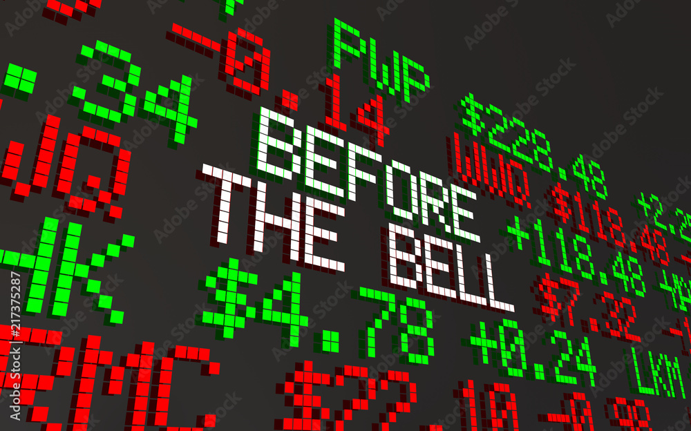 Before the Bell Early Trading Stock Market Forecast Ticker Prices 3d Animation