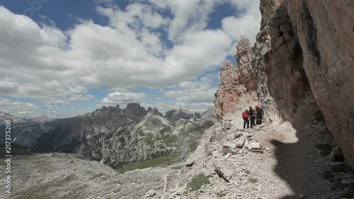 Mountaineers on the via ferrata of Monte Paterno, South Tyrol, Italy