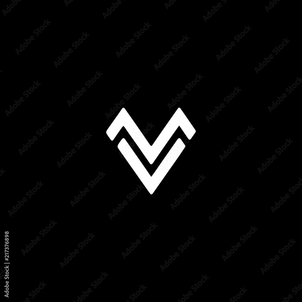Unique modern trendy MV or VM black and white color initial based icon ...