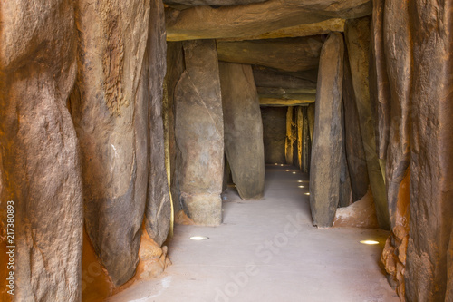 Dolmen de Soto interior. Corridor from entrance, Spain photo