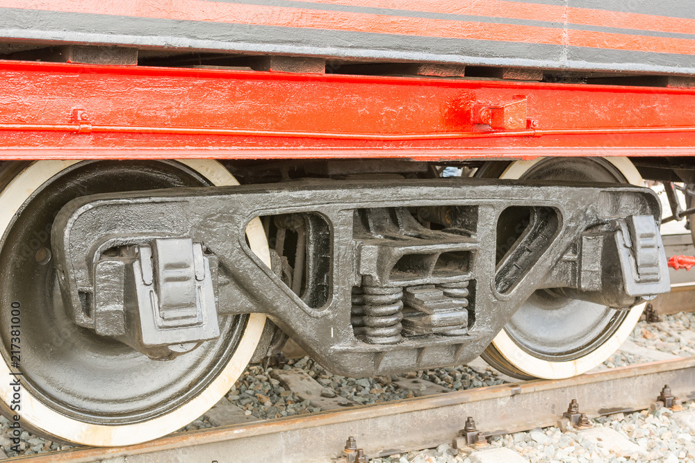 Wheels close-up on a locomotive. Large wheels. Wheels close-up on a locomotive. Large wheels.