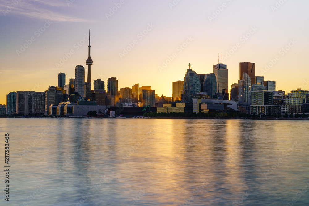 Aerial of Toronto Skyline during Sunset from Waterfront