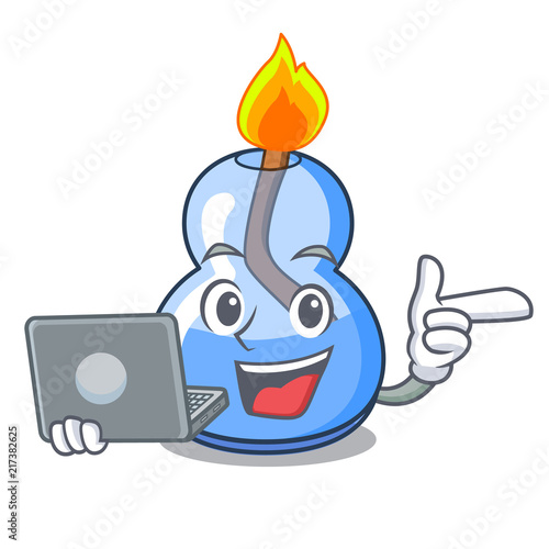 With laptop alcohol burner character cartoon photo