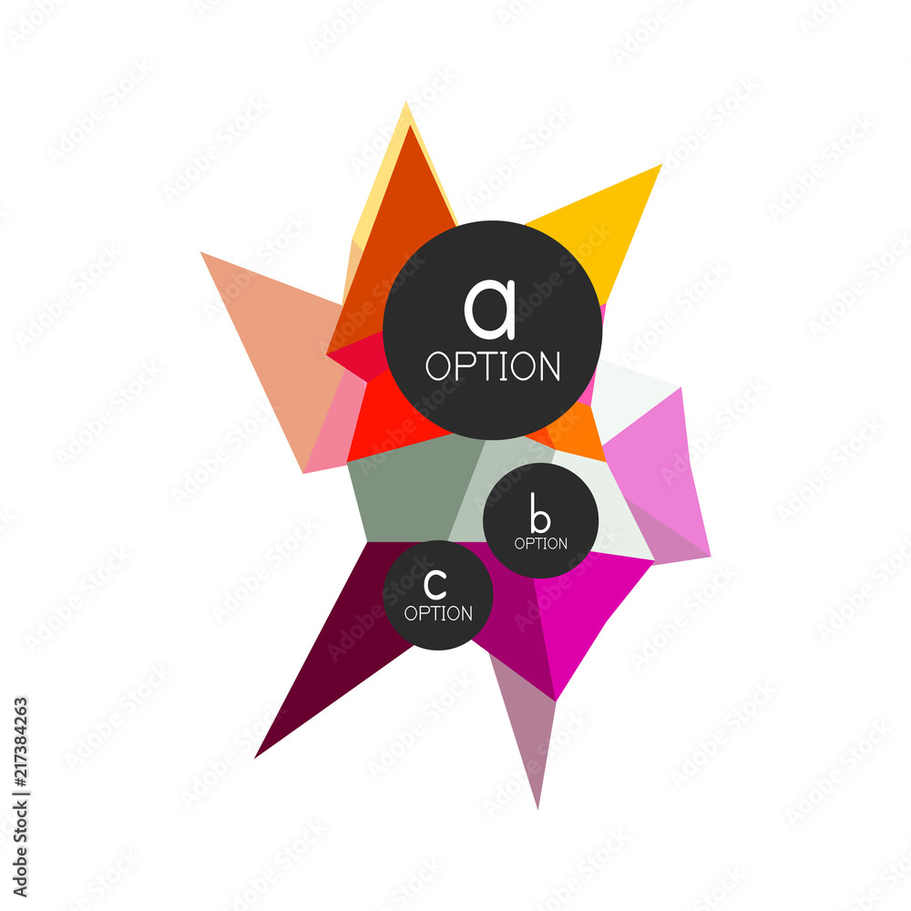 Abstract colorful geometric option infographics design template with sample abc options. Abstract background for business presentation or information banner Abstract colorful geometric option infographics design template with sample abc options. Abstract background for business presentation or information banner