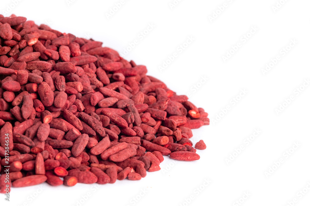 Red yeast fermented rice on white background Red yeast fermented rice on white background