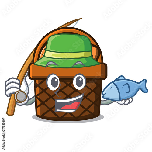 Fishing bread basket mascot cartoon