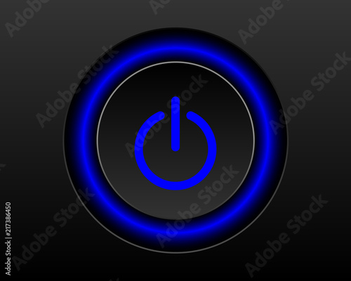 Blue power icon Illustration isolated on black background. 3D EPS10