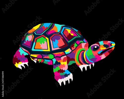 Colorful Turtle Pop Art Cartoon Poster Graphic