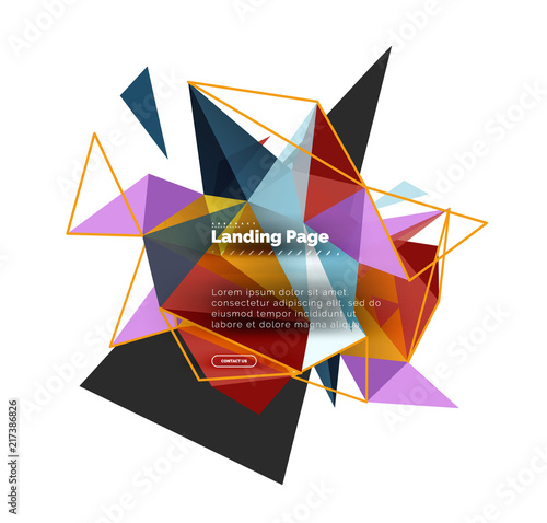 Triangular design abstract background, landing page. Low poly style colorful triangles on white