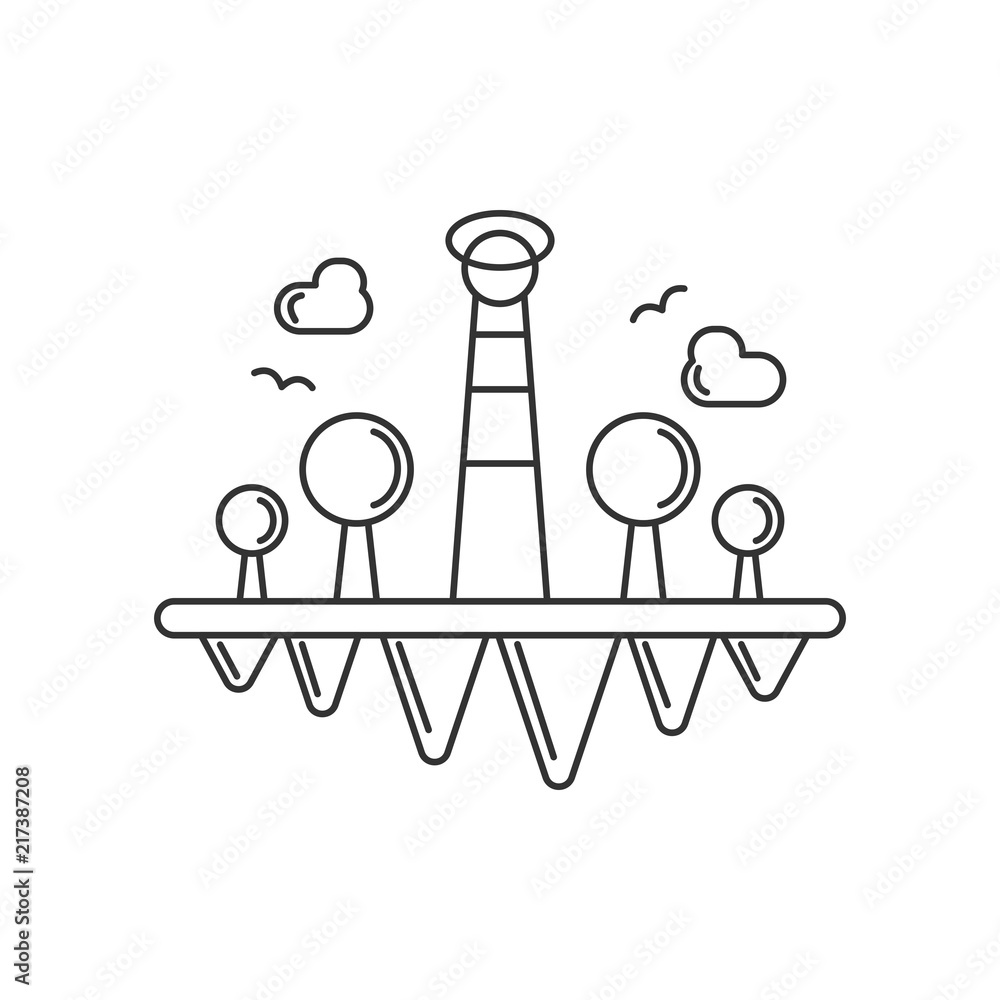 floating island with nature element monoline outline style floating island with nature element monoline outline style