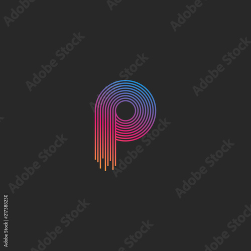 Letter P logo monogram linear trendy colorful gradient, thin lines circle geometric shape design element.