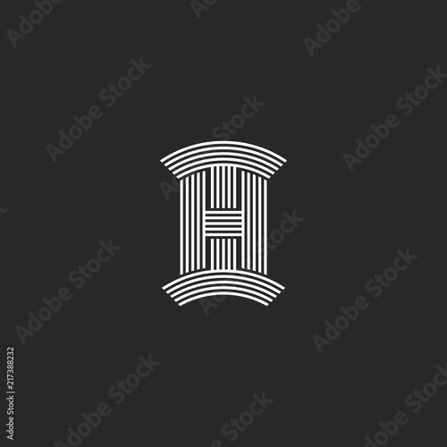 Initials HI letters logo monogram, linear original emblem for t-shirt print, IH logotype design template, combination two capital letters H and I