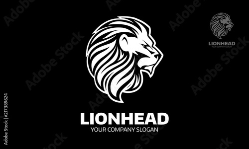 Lion head logo template suitable for businesses and product names.Element for the brand identity, vector illustration, emblem design on black background.