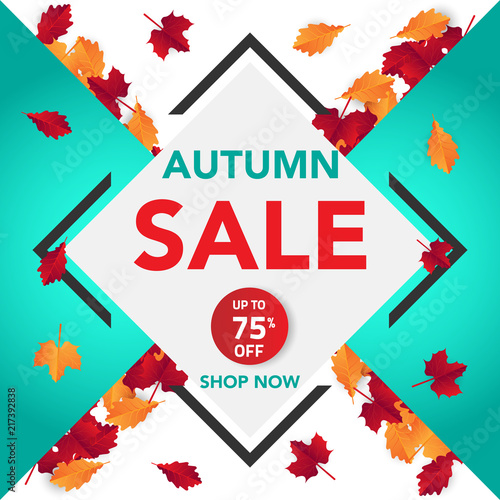 Autumn sale banner template with leaves, fall leaves for shopping sale. banner design. Poster, card, label, web banner. Vector illustration