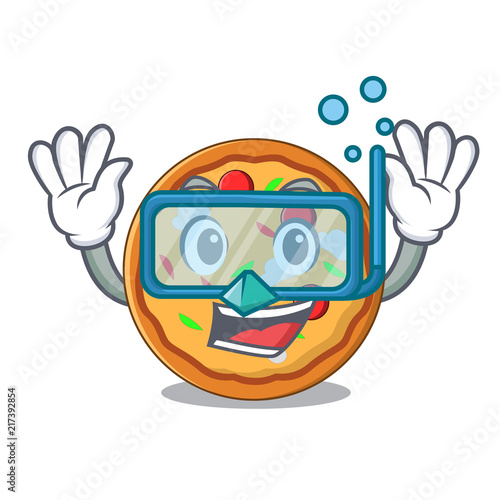 Diving pizza character cartoon style