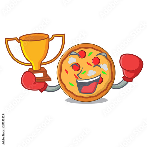 Boxing winner pizza mascot cartoon style
