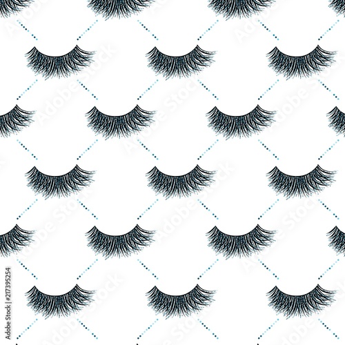 Lashes vector pattern with blue glitter effect