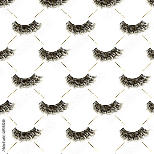 Lashes vector pattern with gold glitter effect