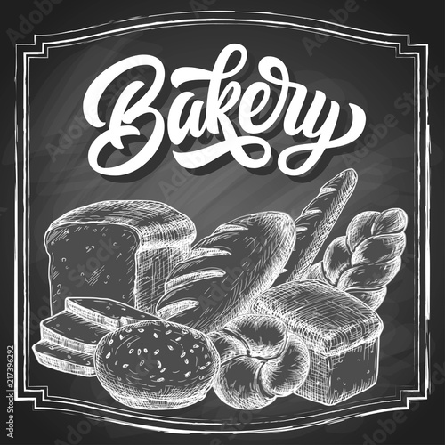 Hand drawn bread bakery set, black and white draft sketch isolated on white background. Vintage vector food illustration.