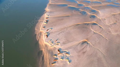 Drone footage of sandbanks with seals in Berck-Plage, France. photo