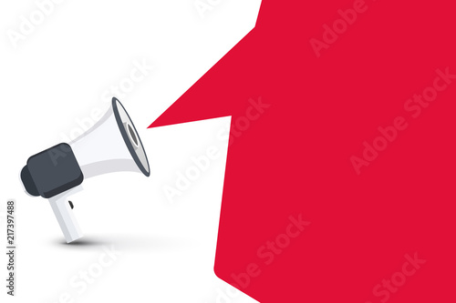 Hand holding megaphone with blank bubble speech. Hand holding megaphone with open space for your text.