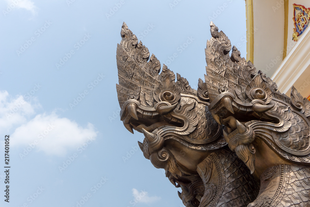 Bronze casting heads of naga, a famous statue in Buddhism culture. It is usually located in temple or wat in Thai language.