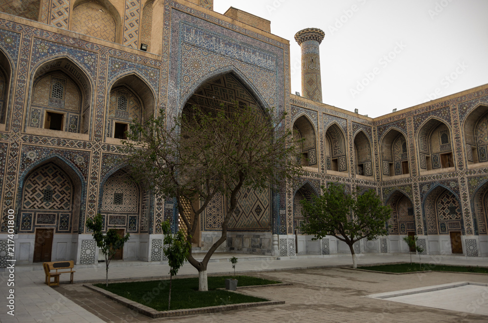 Courtyard of Ulugbek Madrasah on Registan Square in Samarkand, Uzbekistan
