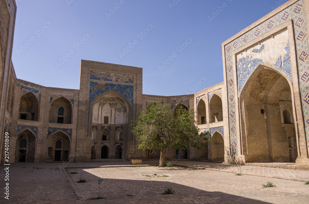 Courtyard of Abdullah-khan madrasah in Kosh-Madrasah complex. Bukhara, Uzbekistan. Asia. Great Silk Road.