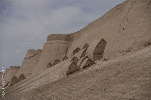 City walls of the ancient city of Ichan Kala in Khiva  a UNESCO heritage site in Uzbekistan