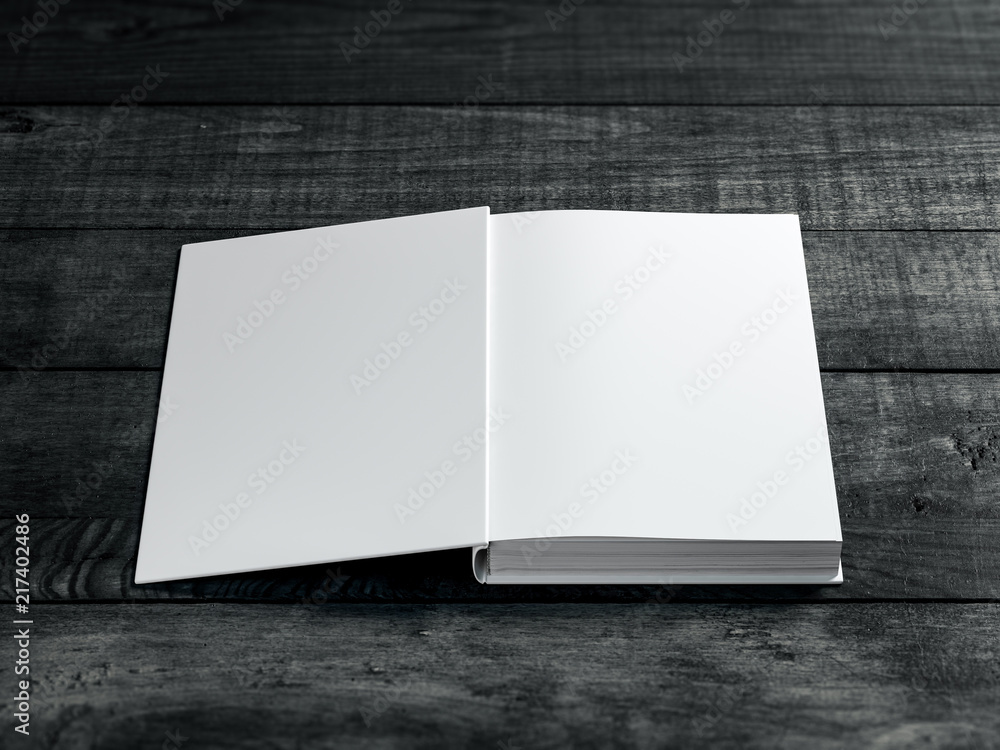 White Open book Mockup on dark wooden table background White Open book Mockup on dark wooden table background