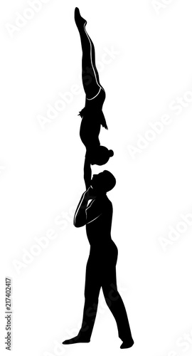 Gymnasts acrobats vector black silhouette