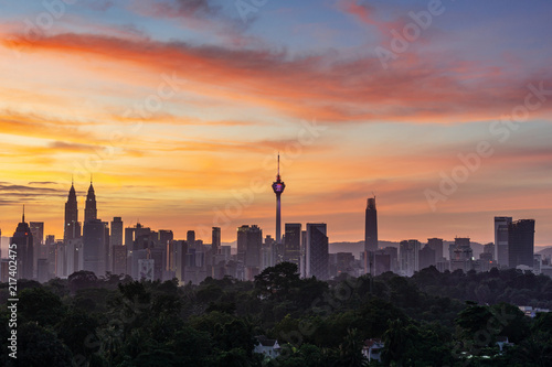 Majestic sunrise over downtown Kuala Lumpur, Malaysia