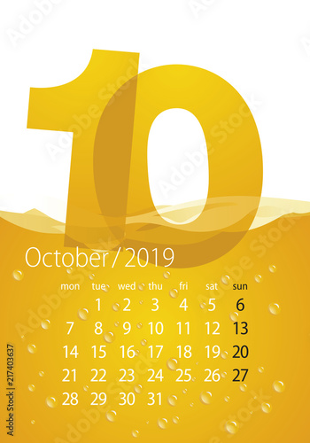 2019 Calendar month October beer orange background