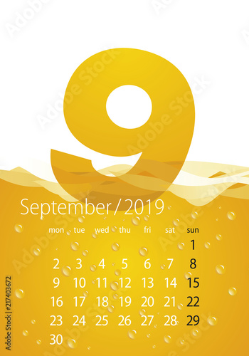 2019 Calendar month September beer orange background