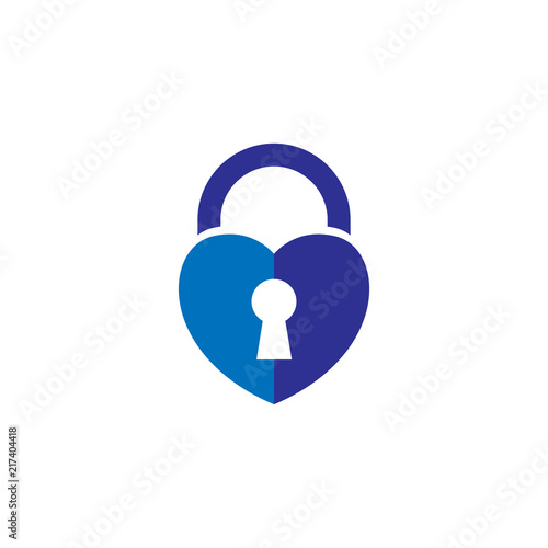 love heart with lock key logo icon vector