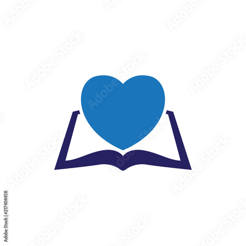Photos love heart with book logo icon vector