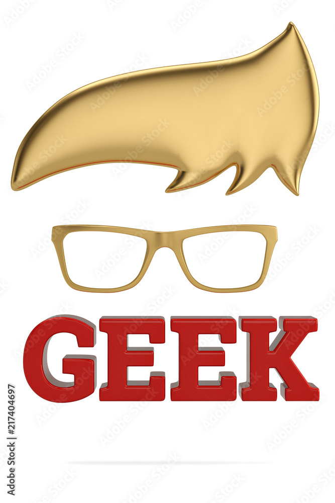 Glasses and geek logo isolated on white background 3D illustration.