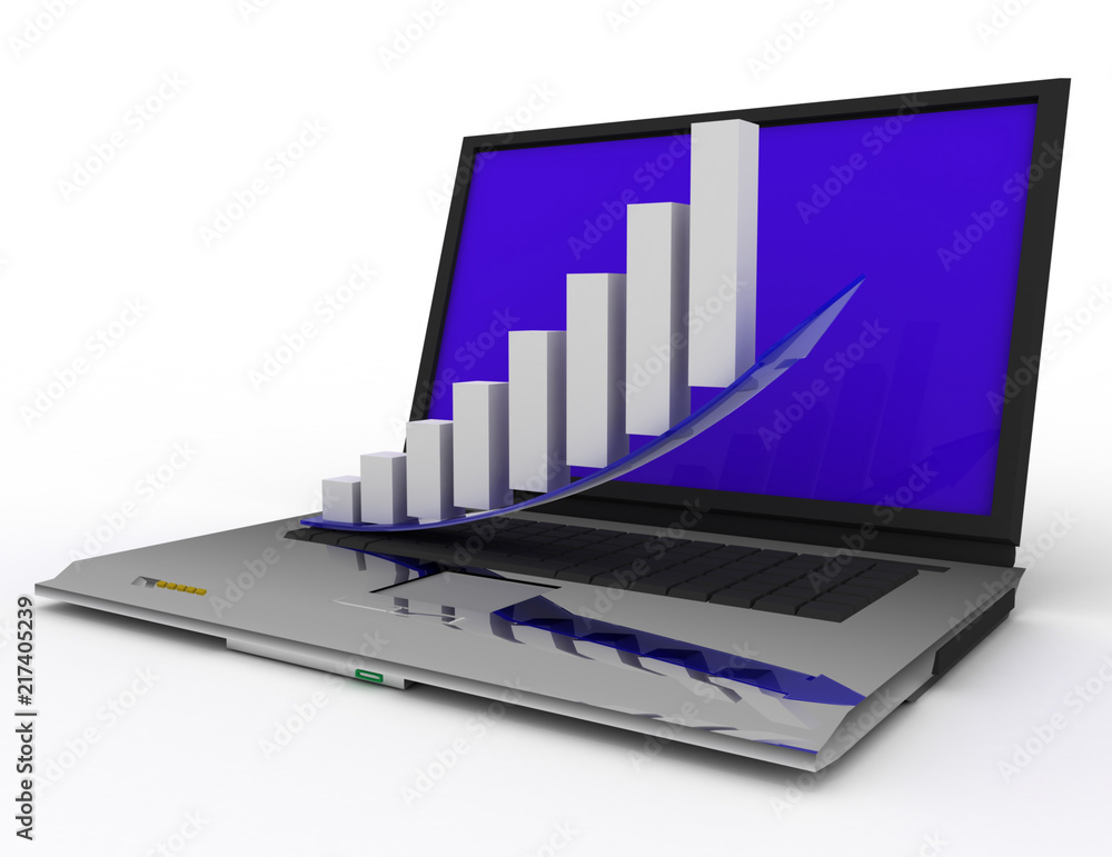 3d laptop with chart . 3d rendered illustration
