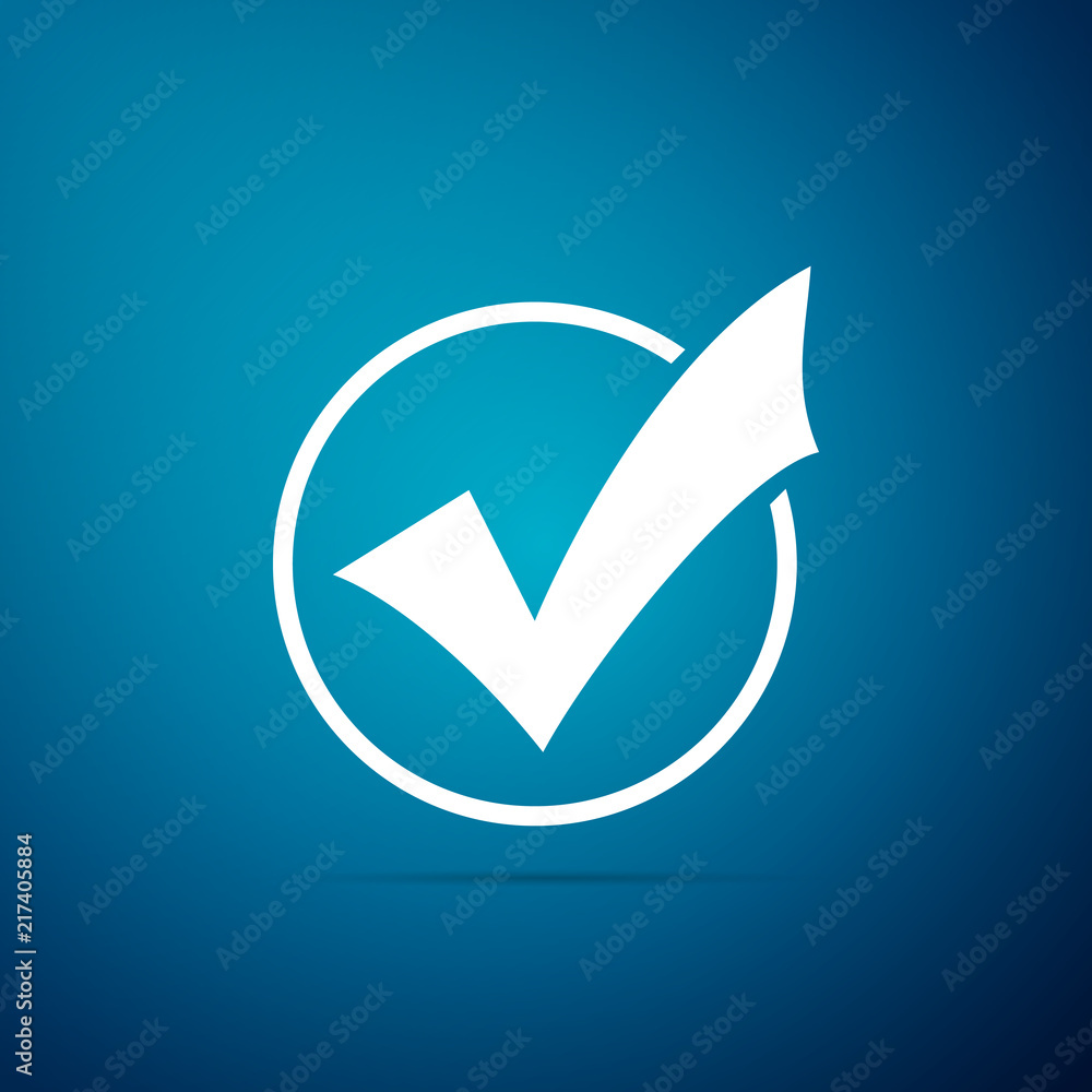 Check mark in round icon isolated on blue background. Check list button sign. Flat design. Vector Illustration Check mark in round icon isolated on blue background. Check list button sign. Flat design. Vector Illustration