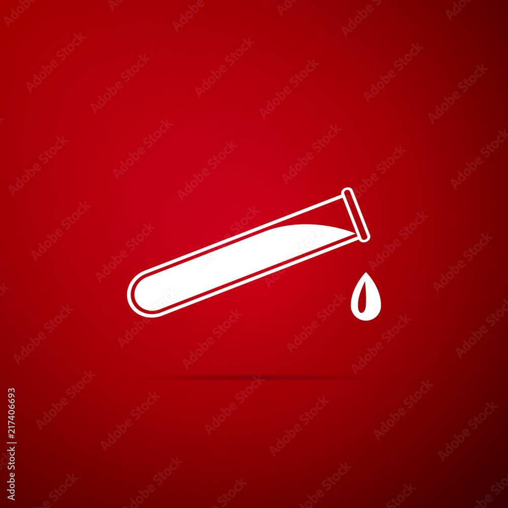 Test tube and flask - chemical laboratory test icon isolated on red background. Flat design. Vector Illustration Test tube and flask - chemical laboratory test icon isolated on red background. Flat design. Vector Illustration