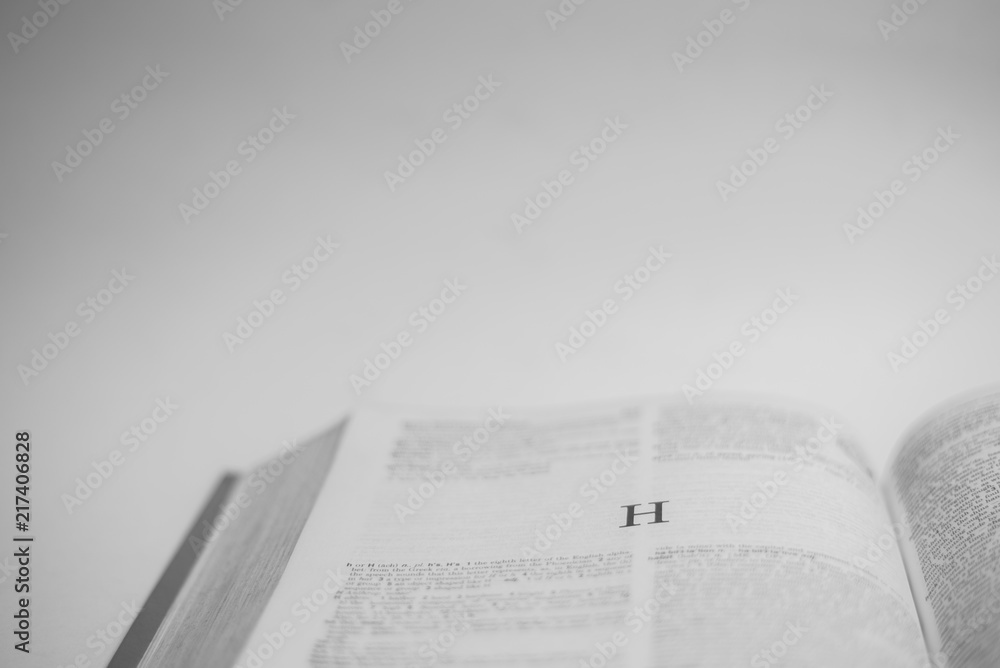 Roman A to Z alphabet printed on open book Roman A to Z alphabet printed on open book