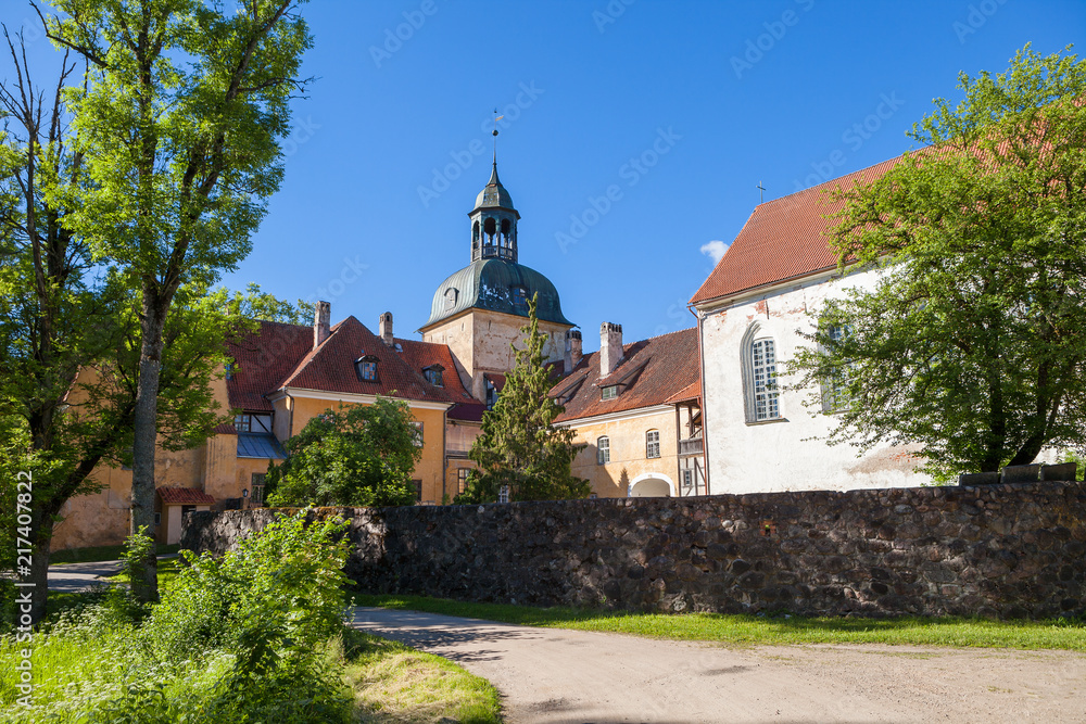 View of the Lielstraupe castle on a sunny summer day, Latvia