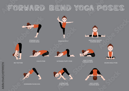 Yoga Forward Bend Poses Vector Illustration