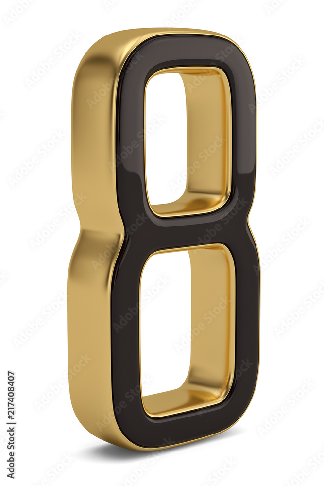 Gold metal numeral 8 isolated on white background 3D illustration. Gold metal numeral 8 isolated on white background 3D illustration.